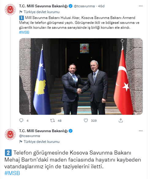 Bakan Akar, Kosovalı mevkidaşı ile görüştü