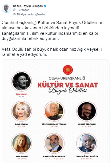 Cumhurbaşkanı Erdoğan'dan tebrik mesajı