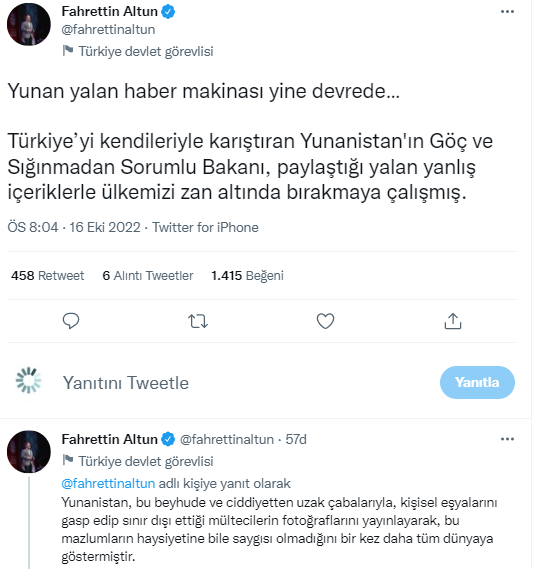 İletişim Başkanı Altun: "Yunan yalan haber makinası yine devrede"