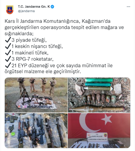 Kars'ta çok sayıda silah ve mühimmat ele geçirildi