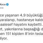 Bakan Koca: "İzmir'deki depremde yaralanan vatandaşımız hayatını kaybetti"
