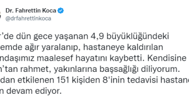 Bakan Koca: “İzmir’deki depremde yaralanan vatandaşımız hayatını kaybetti”