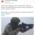 Barış Pınarı bölgesinde etkisiz hale getirilen terörist sayısı 10'a çıktı