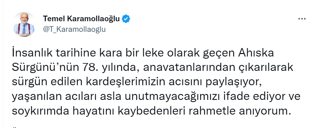 Karamollaoğlu'dan Ahıska Sürgünü’nün 78