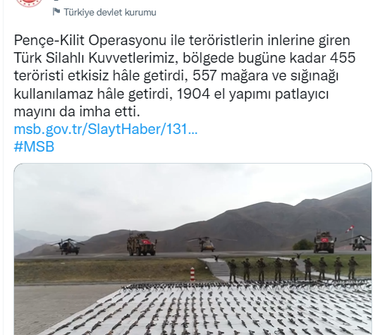 Pençe-Kilit Operasyonu'nda 455 terörist etkisiz hale getirildi