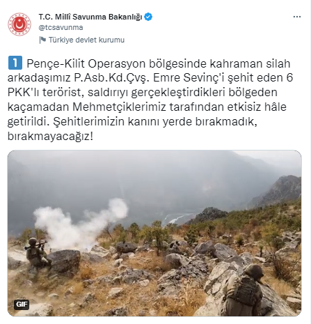 Piyade Astsubay Emre Sevinç'i şehit eden 6 terörist etkisiz hale getirildi