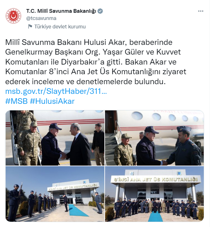 Bakan Akar ve beraberindeki TSK komuta kademesi Diyarbakır’da