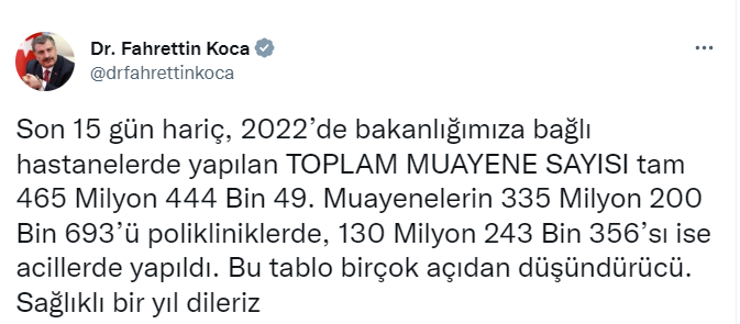 Bakan Koca, 2022 yılında yapılan toplam muayene sayısını açıkladı