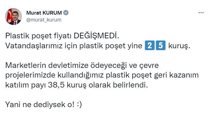 Bakan Kurum: "Plastik poşet fiyatı değişmedi"