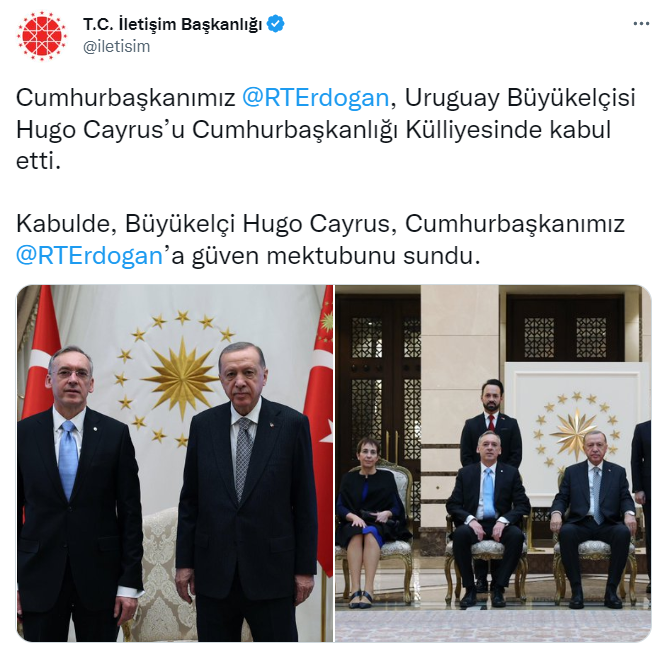 Cumhurbaşkanı Erdoğan, Uruguay Büyükelçisi Cayrus’u kabul etti