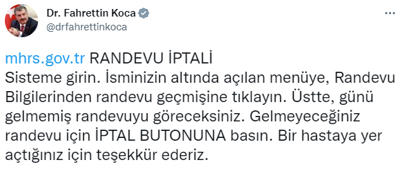 Bakan Koca'dan MHRS açıklaması