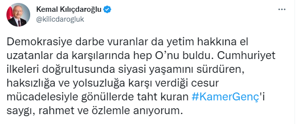 CHP Genel Başkanı Kılıçdaroğlu, Kamer Genç'i andı
