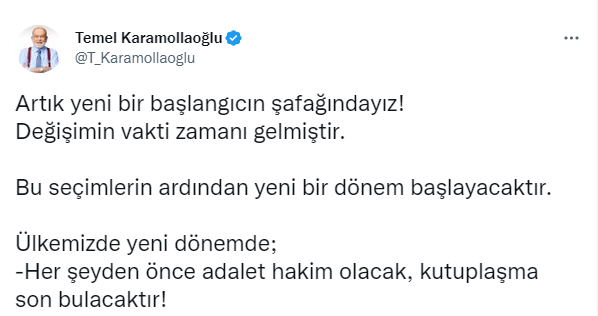 Karamollaoğlu: "Artık yeni bir başlangıcın şafağındayız"