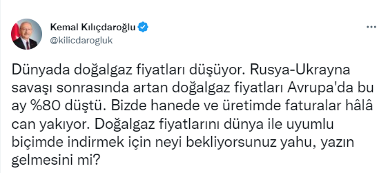 Kılıçdaroğlu'dan doğalgaz fiyatlarına ilişkin açıklama