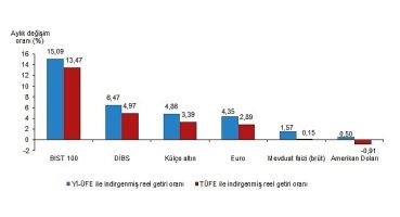 TÜİK Aylık en yüksek reel getiri BIST 100 endeksinde oldu